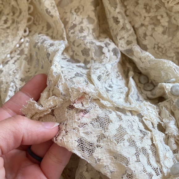 Vintage 1940s homemade lace long sleeve belted wedding dress maxi small XS - Picture 12 of 15